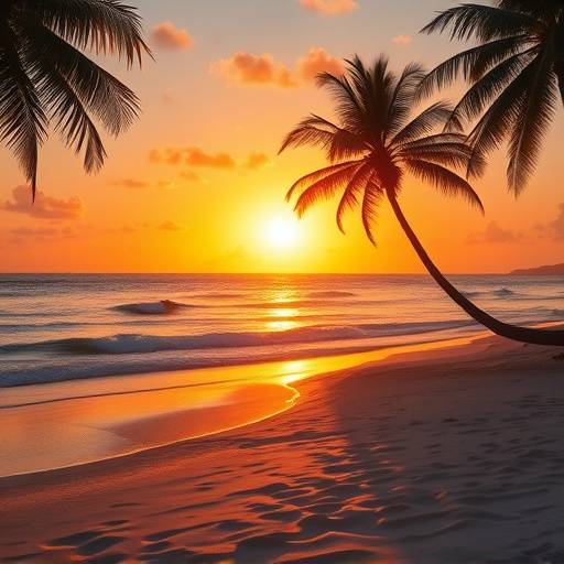Camiseta com estampa de praia tropical ao pôr do sol